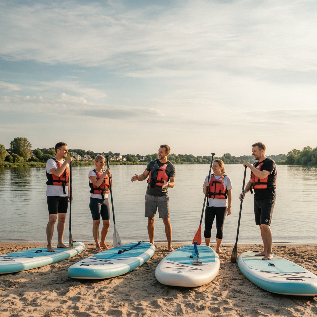 An instructor explaining how to use SUP boards