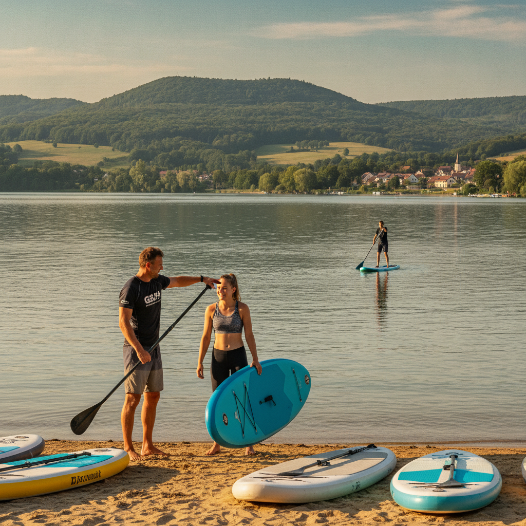 A trainer explaining how to use a SUP board