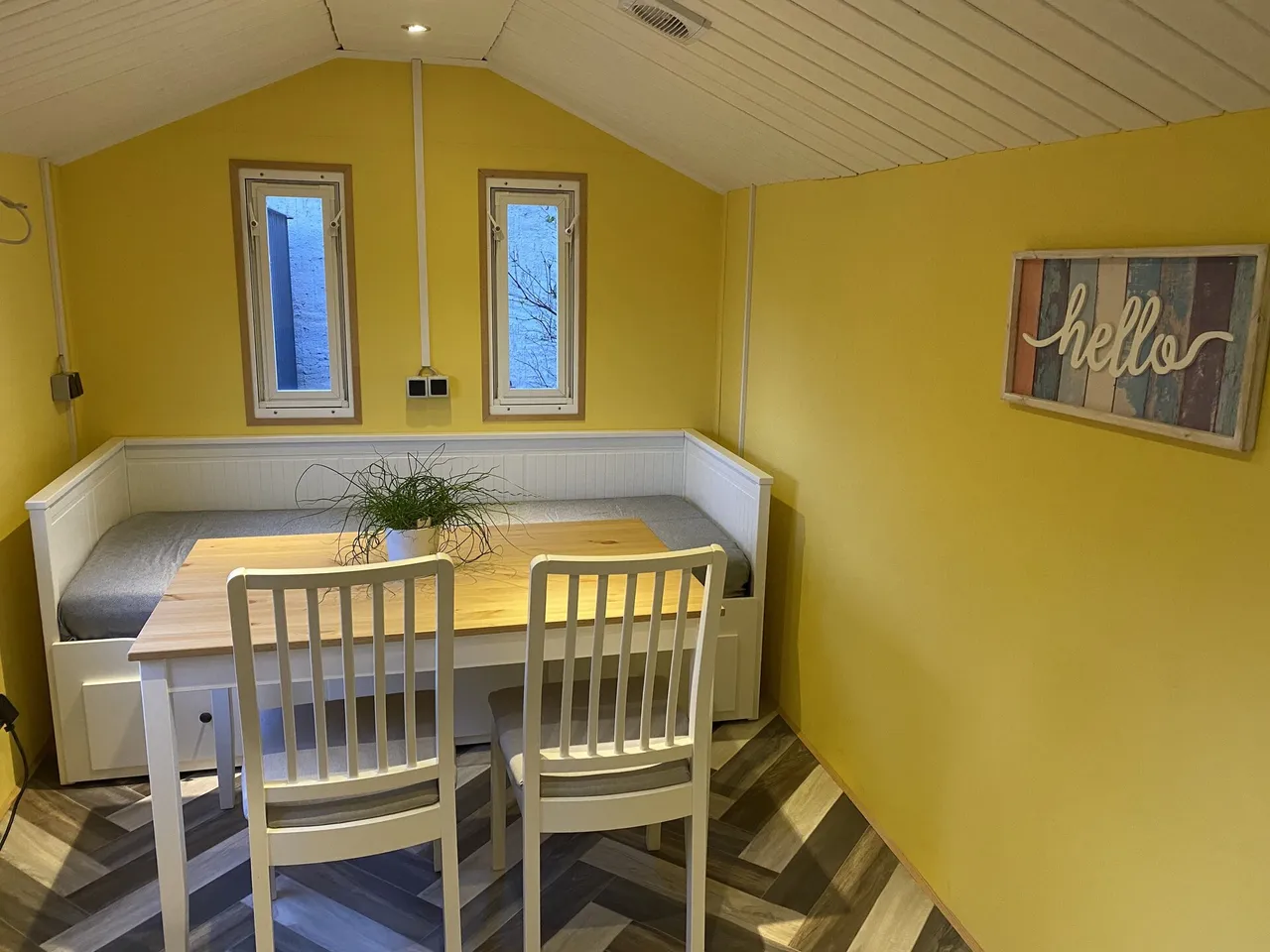 Table and sofa in a tiny house