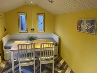 Table and sofa in a tiny house
