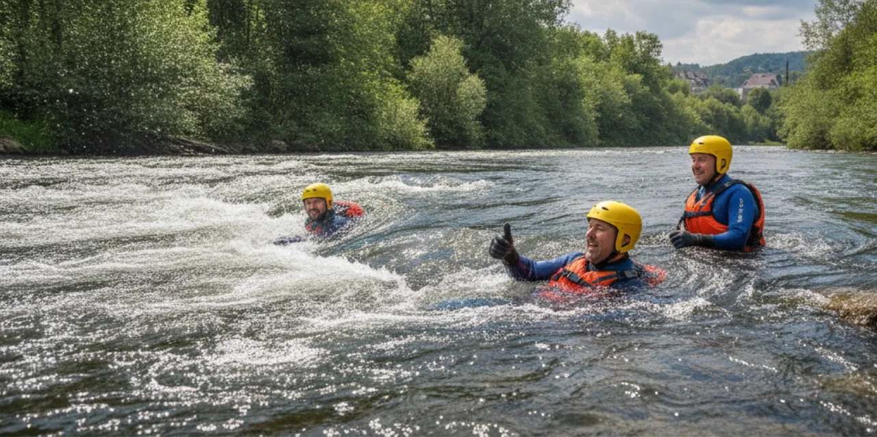 People in the water while body rafting