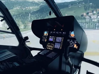 Cockpit of a airbus H135 helicopter simulator